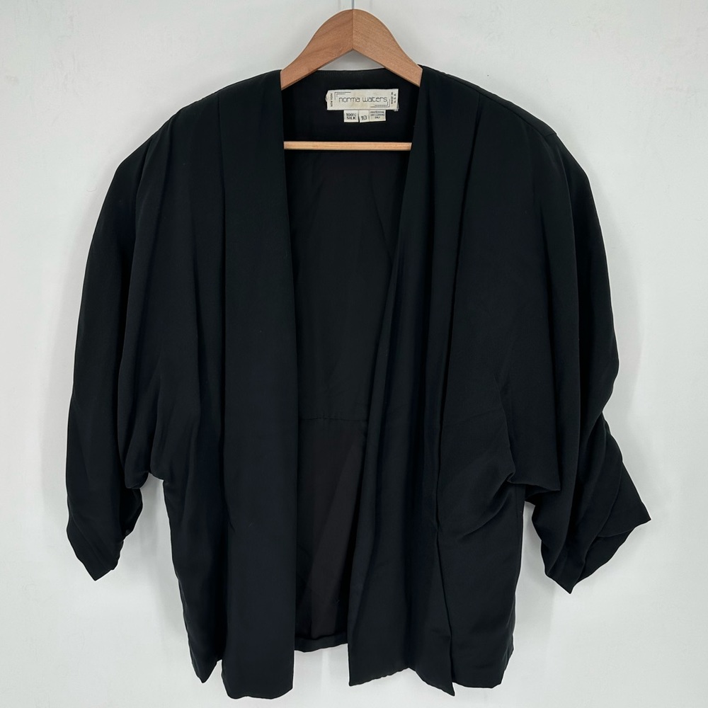 Vintage Norma Walters Sz 10 100% Silk Single Button Blazer Black S4 Made In USA
